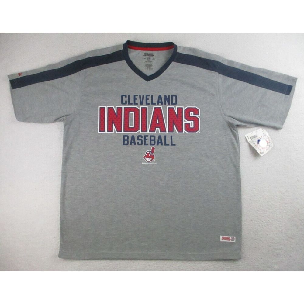 NWT Cleveland Indians Baseball Jersey Mens 2XL Stitches MLB Gray V Neck Athletic